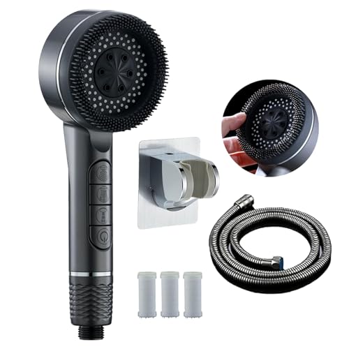 High Pressure Water Saving Shower Head Filter, 3+1 Spray Jet Modes, Water Pause Switch, Universal Hose Holder Set and 3Pcs Filter High Pressure Water Saving Shower Head Filter, 3+1 Spray Jet Modes, Water Pause Switch, Universal Hose Holder Set and 3Pcs Filter