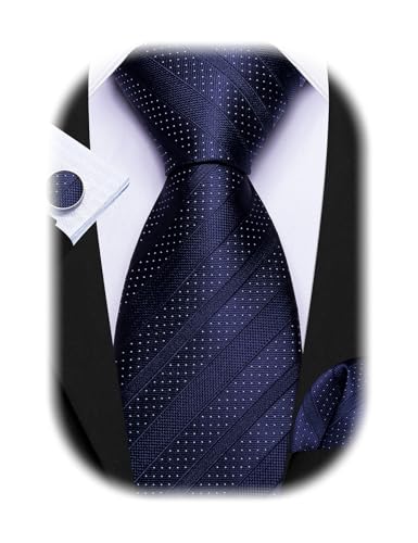 Image of Barry.Wang Classic Mens Ties Silk Necktie Pocket Square Cufflinks Set Woven Designer Wedding Business