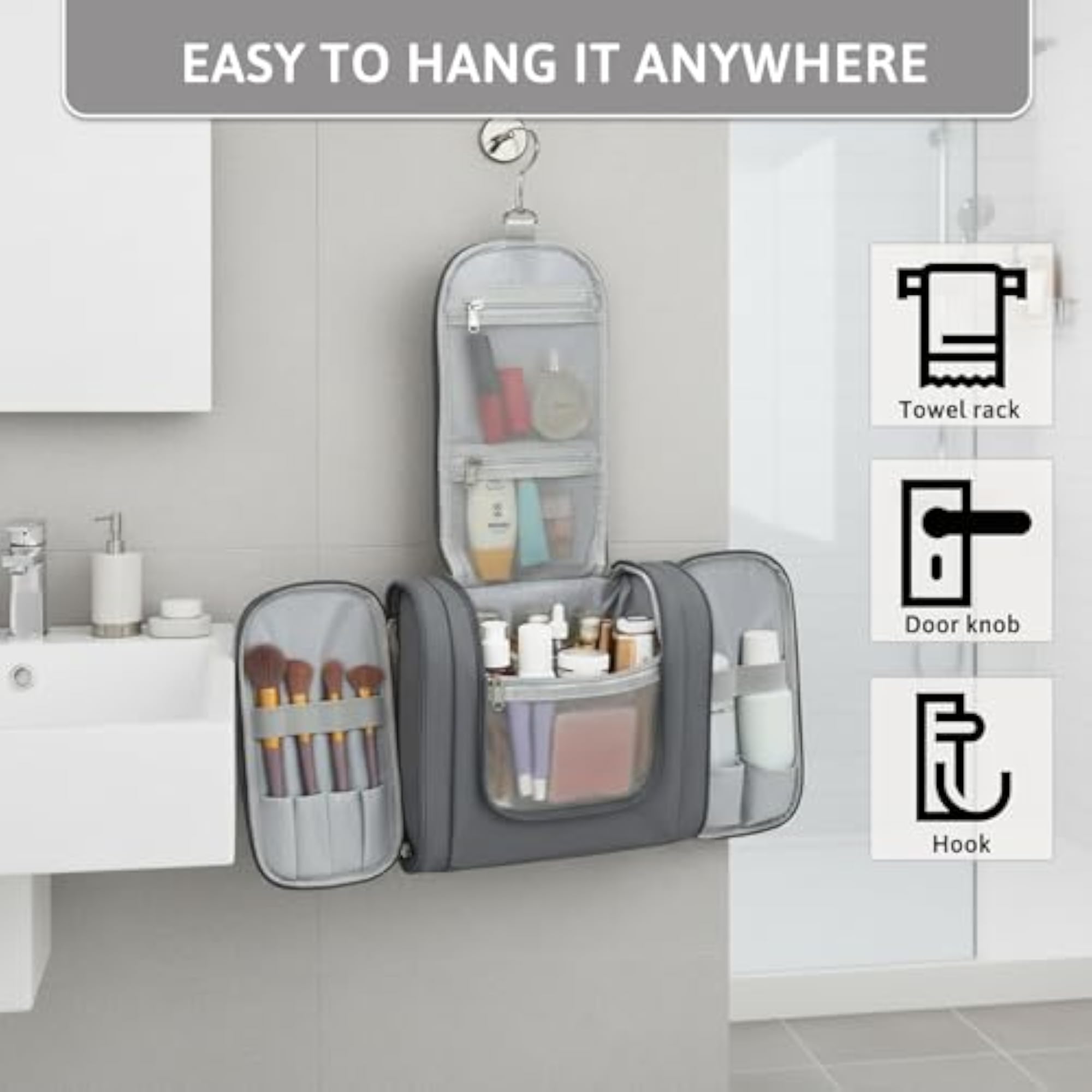 Hanging Toiletry Bag for Women, Large Makeup Organizer