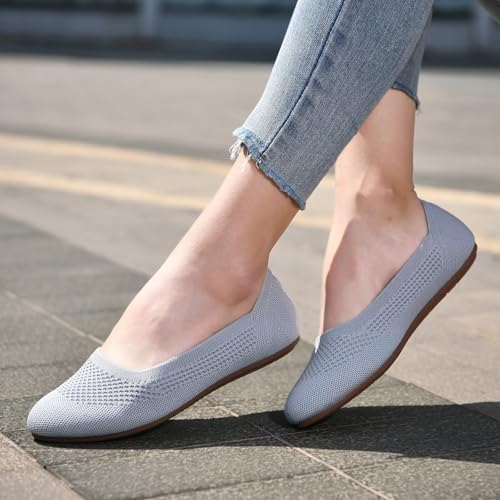 Image of poemlady Women's Ballet Flat Shoes Dress Shoes Knit Round Toe Slip On Ballerina Walking Flats Shoes for Woman Low Wedge Casual