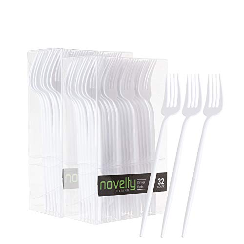 Novelty Modern Flatware, Cutlery, Disposable Plastic Dinner forks Luxury White 64 Count