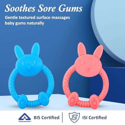 Image of MamaLaps Soft Silicone Baby Teether, Silicone BPA Free Teethers for Newborn Infant, Teething Toy for Babies with Textured Surface for Soothing Gums (Pack of 1, Rabbit-Pink)