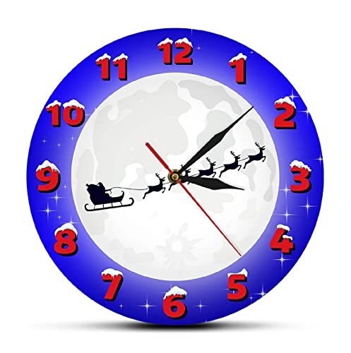 30cm Bedruckte Wanduhr Zahlen Mit Schnee Frohe Weihnachten Dekor Uhr Mond Weihnachtszeit Uhr Weihnachtsmann In Einem Schlitten Wanddekor Home Clock Cover