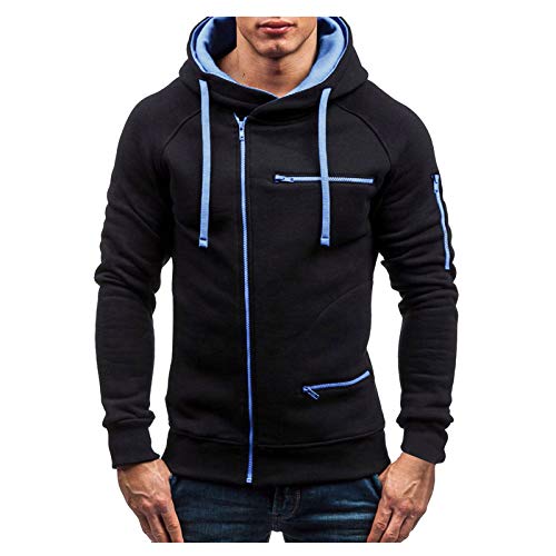 Veste à capuche homme unie noire à fermeture Éclair confortable