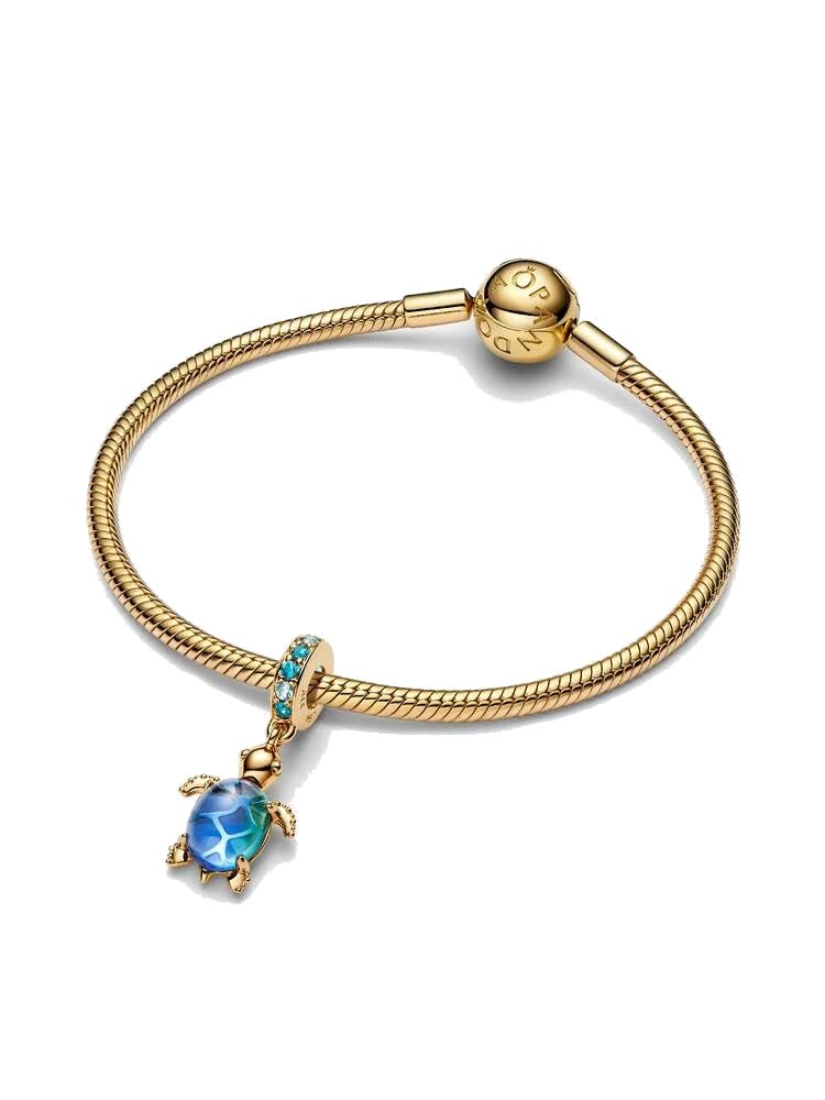 Sea Turtle 14k Gold-Plated Dangle with ICY Green, Bleached Aqua Blue Crystal and Peacock Murano Glass