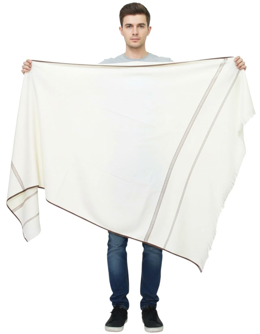 sprha White Wool Self Design Men's Shawl KA-SWL-14-picture-43