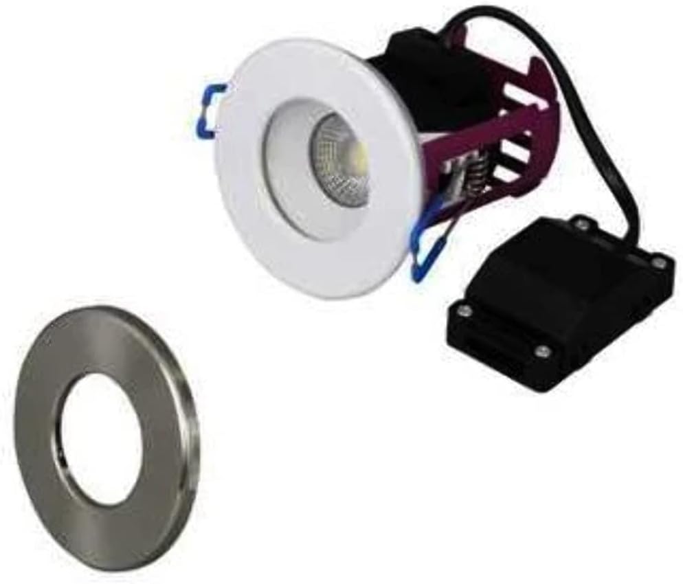 Robus Ramada 7W Cool White Fire Rated Dimmable Downlight - White & Brushed Chrome Trim