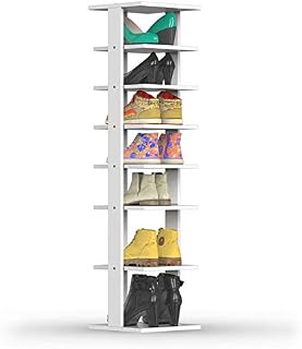 Multigot 7-Tier Shoe Rack, Wooden Shoe Shelf Organizer Unit, Space-Saving Single/Double Storage Stand (27 x 26 x 110cm, White)