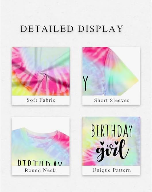 Image of YHHR Birthday Girl Shirt Tie Dye Girls Birthday Shirts 7-14 Year Kids Tops | Girls Birthday T Shirt, Cute B-Day Gifts Party Tops ,Birthday Outfits ,Letter Print Tees ,Graphic Short Sleeve Tee Tops