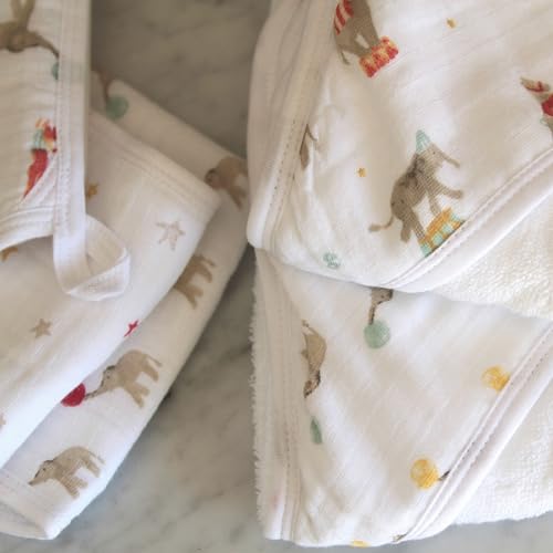 Image of aden + anais Essentials Washcloth 3-Pack, Super Soft 100% Cotton Muslin, Gentle on Skin, 3 Absorbent 11x11 Layers, Softer with Every Use, Perfect for Babies, Infants, Toddlers, Elephant Circus