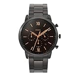 FOSSIL Orologio Neutra Chrono da uomo, movimento cronografo al quarzo, cassa in acciaio inossidabile nero da 44 mm con bracciale in acciaio inossidabile, FS5525, Grigio scuro e marrone