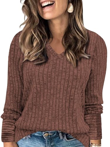 Image of VISLILY Womens-Plus-Size-Dressy-Tops Casual V Neck Long Sleeve Knit Sweater
