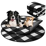Clysee 2 Pack 36' Plush Dog Cat Pee Pads Buffalo Plaid Waterproof Whelping Blanket Pads Washable Round Pet Training Pads for Dogs Black and White Puppy Blanket Pad Couch Cover Protection