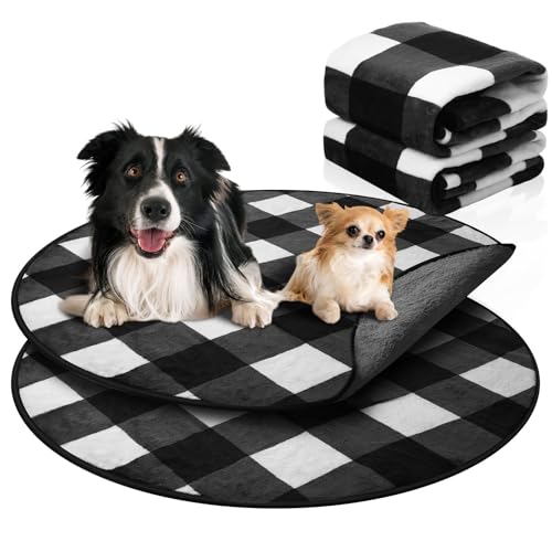 Image of 2 Pack Washable Dog Pee Pads Christmas Buffalo Plaid Waterproof Puppy Pads Reusable Pet Training Pad Absorbent 36 inch Round Whelping Floor Bed Mat Fleece Pad for Potty(Black White)