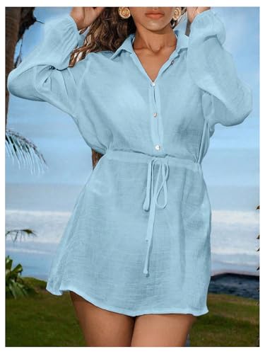 SOLY HUX Women's Swimsuit Cover Up Long Sleeve Vacation Coverups Mini Dress Summer Beachwear4