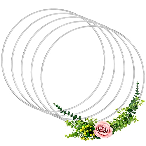 Anvin 5 Pack Metal Craft Rings 20cm Large Hoops Steel Macrame Rings Big Round Hoops for Dream Catchers Festival Wreaths Macrame DIY Arts and Crafts Projects(Silver