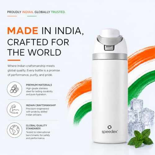 Image of Speedex Coral 500 Stainless Steel Vacuum Insulated Water Bottle 650ml | Thermosteel Flask | Hot 18Hr Cold 24Hr | Flip Straw Lid Sipper | Kids Boys Girls Men Women Office School Gym Travel | White