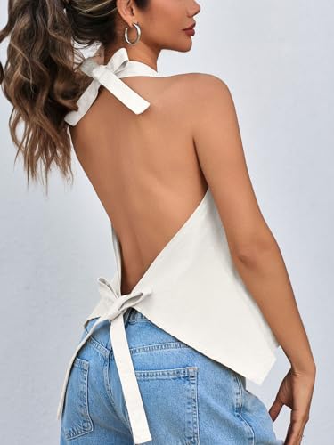 Image of Tankaneo Womens Halter Denim Vest Tops Summer Sleeveless Open Back Y2K Going Out Jean Tank Tops V Neck Button Up Waistcoat