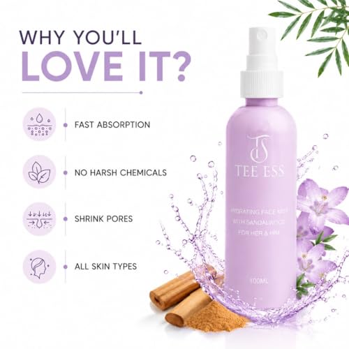 Image of TEE ESS Cooler Face Mist for Men & Women | Hydrating & Refreshing Facial Mist with Vitamin E & Hyaluronic Acid | Enriched with Turmeric Root Extract | Cooling Face Spray for Glowing Skin |100ml