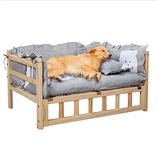 Letto per Cani in Legno Grigio per Taglia Media e Grande, Divano Rialzato Impermeabile, per Campeggio All'aperto al Coperto, Lavabile in Lavatrice