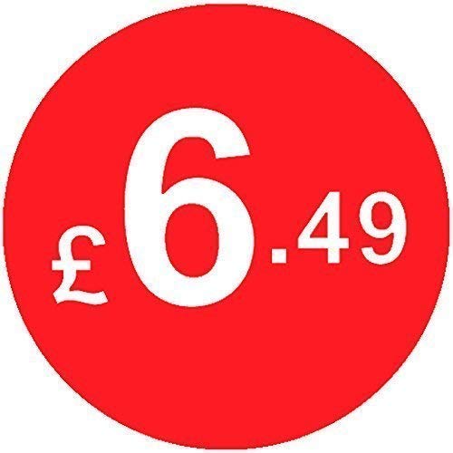 Pack of 500-20mm Price Stickers/Labels - Choose from 10p to £95 - Bright Red - Many Prices to Choose from (£6.49 - Red) — image 1