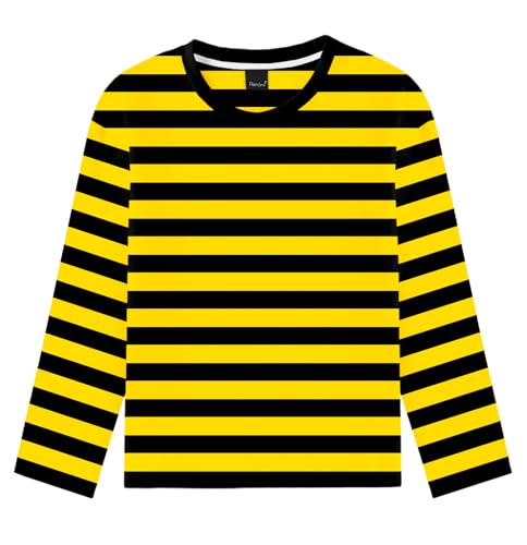 Image of Remimi Kids Striped Shirts Long Sleeve Boys Girls Crew Neck Holiday Tshirts 3-14 Years