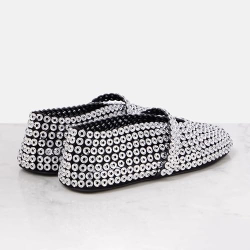 JANSEVEN Women Rhinestones Ballet Flats Fashion Crystal Flat Round Toe Sparkling Party Evening Shoes3
