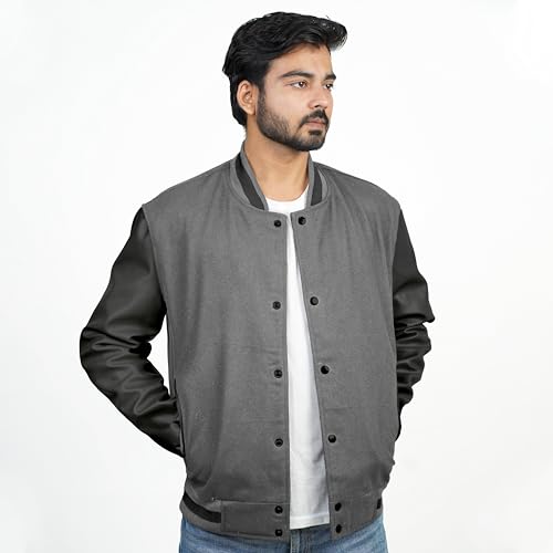 Image of Men's Fashion Varsity Jacket Causal Slim Fit Wool Letterman Baseball Bomber Jackets