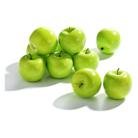Mokyler Artificial Fruits, 10 Pcs Fake Fruit Apples, Artificial Green Apple Model Faux Green Apple, Fake Decorative Fruits for Home Party Photography Prop Wedding Decoration Cover
