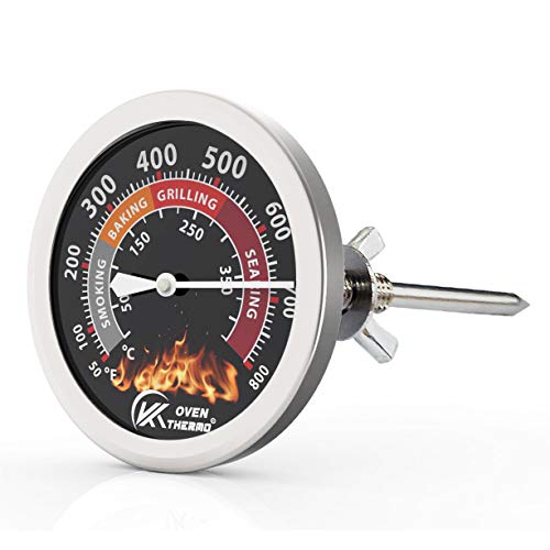 KT THERMO Grill Thermometer Barbecue Charcoal Smoker Temperature Gauge Grill Pit Replacement Thermometer for BBQ Meat Cooking Lamb Beef, Stainless Steel Temp Gauge, Oven Wood Stove Accessories, Black - Thumbnail 2