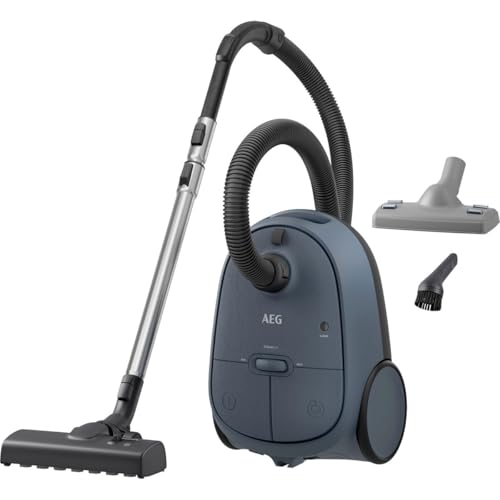 AEG CLEAN 6000 AB61C1OKO - Aspirapolvere ad alta potenza di aspirazione, ugelli aggiuntivi, ruote XL, tubo telescopico in acciaio inox, 65% materiale riciclato, cavo da 12 m, 750 Watt,
