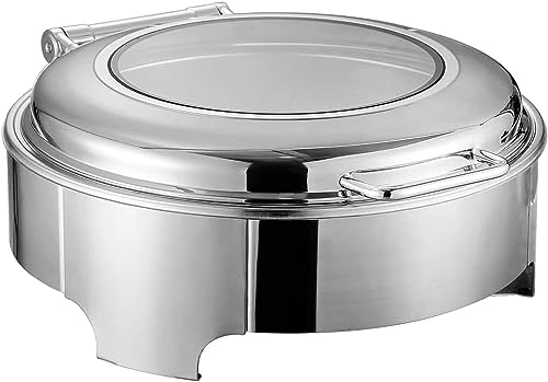 Estufa de bufé - Plato redondo aislante para alimentos, juego de bufé con olla caliente, juego de bufé con plato calefactor de acero inoxidable con tapa de cristal y base L, Luxe-9L (redonda y corta d