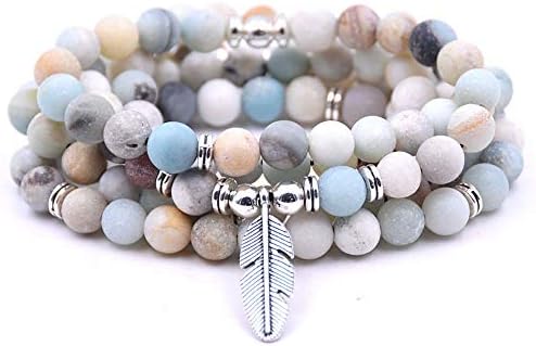 108 Bead Japa Mala Meditation Bracelet Necklace for Men or Womens Yoga Jewelry (Amazonite)