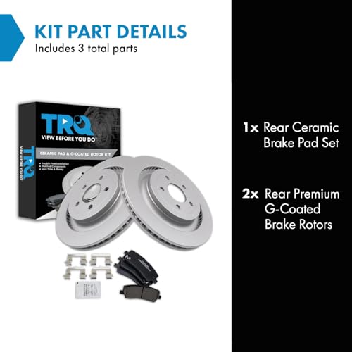 Image of TRQ Rear Brake Pad and Rotor Set Ceramic G Coated Rotors Compatible with 2015-2018 Ford Mustang