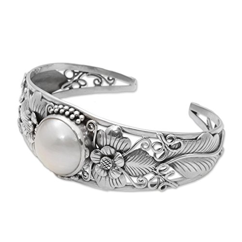 Novica White Cultured Mabe Pearl .925 Silver Cuff Bracelet, Moonlight Vines' #TOP2