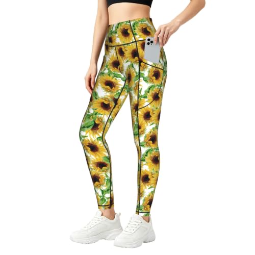 Pantalones de yoga para mujer EdsfFehs con bolsillos y estampado de girasoles