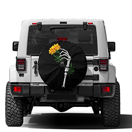 Image of Delerain Spare Tire Cover with Backup Camera Hole Skeleton of Yellow Flower Wheel Covers Waterproof Dust-Proof UV Sun Universal Fit for Jeep Trailer RV SUV Truck (17 Inch for Diameter 31 inch-33 inch)