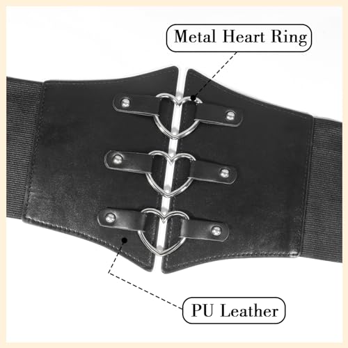 MILAKOO Womens Elastic Costume Waist Belt Vintage Waspie Black Corcest Retro Goth Wasit Cinch Belt2