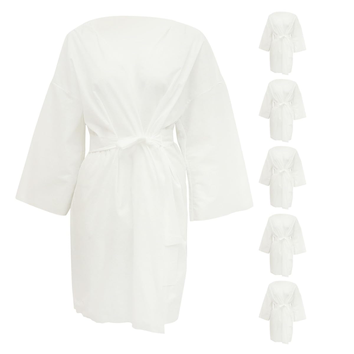 6 Albornoces Desechables de Algodón para Spa y Viaje, Batas de Baño Ligeras y Funcionales para Hombres y Mujeres, Color Blanco, Paquete de 6 Piezas