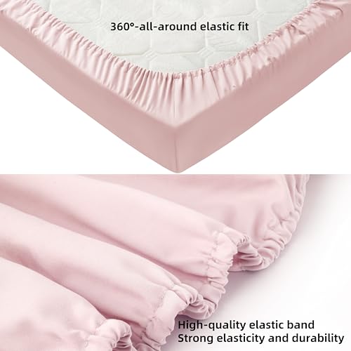 Image of HBHLFZ Crib Sheets for Boys, Girls, 28x52 Inch Fitted Crib Sheet - 8 Inch Deep Pocketed Fixed Sheet - Soft and Comfortable Microfibre - Fits Standard cot and Toddler mattresses, Light Pink