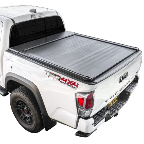 Syneticusa Automatic Retract Hard Tonneau Cover Fits 2016-2023 Toyota Tacoma 5' Truck Bed Aluminum Matte Black Low Profile Waterproof Off Road Rack Ready Retractable