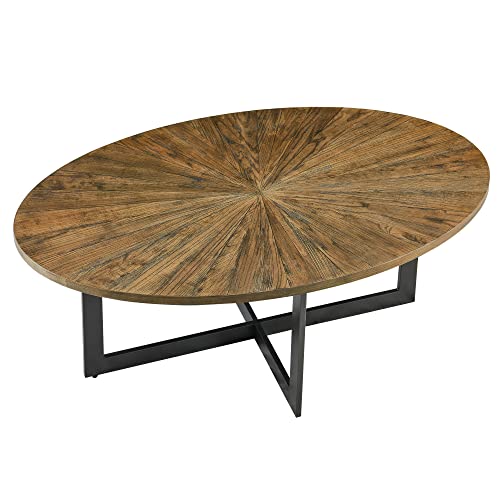 Leemtorig Oval Coffee Tables For Living Room, Rustic Coffee Table With Wood Tabletop And Metal Legs, Industrial Modern Oval Wood Coffee Table, 47.9" L X 30" W X 18.2" H, Natural Kfz-1831 #TOP5