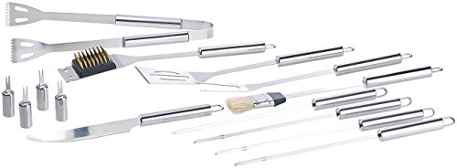 Rosenstein & Söhne Grillset: 14-teiliges Edelstahl-Grillbesteck-Set, Aluminium-Koffer, Grillbürste (Grill Set Koffer, Grillbesteckset, BBQ)