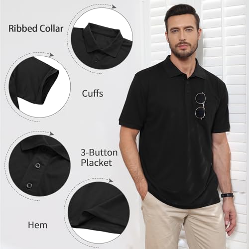 Polo Pique para Hombre Tallas Grandes y Altas, Camisa de Golf Dry Fit con Bolsillo en el Pecho, Mezcla de Algodón de Secado Rápido y Transpirable miniatura 4