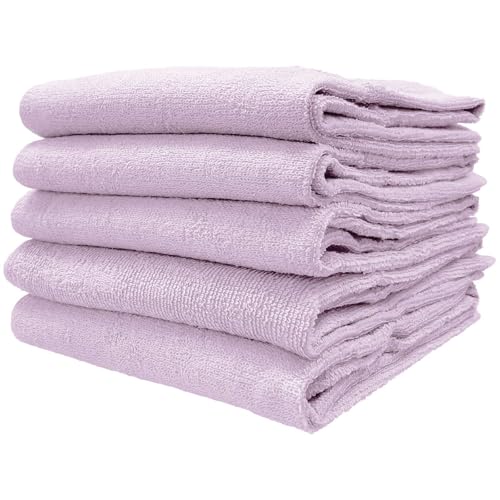 8年タオル フェイスタオル 34×85cm 綿100% 薄手 速乾 高吸水 耐久性 軽量 業務用 かさばらない ライラック 5枚セット [M便 1/1]の商品画像（Amazon）