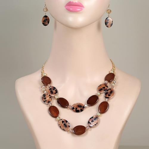Xalroco 2 Layered Chunky Beaded Shell Necklace Sea Shell Orange Statement Necklace and Earring Set Elegant Women Necklace Set Jewelry Gift for Women (Orange) by Xalroco - Used condition - Image 5