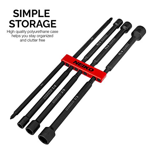 Image of NEIKO 10067A Magnetic Impact Nut Driver and Power Bit Tool Set | 8 Pieces, SAE | 6 Inches | Shank Nut Driver Bits Setters | Magnetic Tip Sockets | 1 /4 Inch Hex Shank