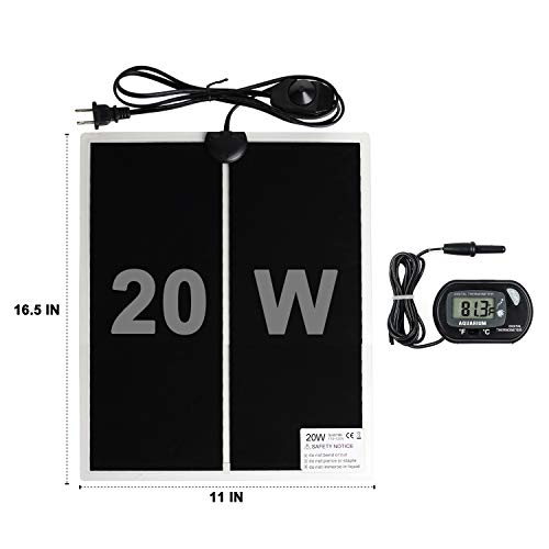 WUHOSTAM 20W 16.53 Inch x 11 Inch Reptile Heating Pad with 1-PCS Digital-Thermometer,Power