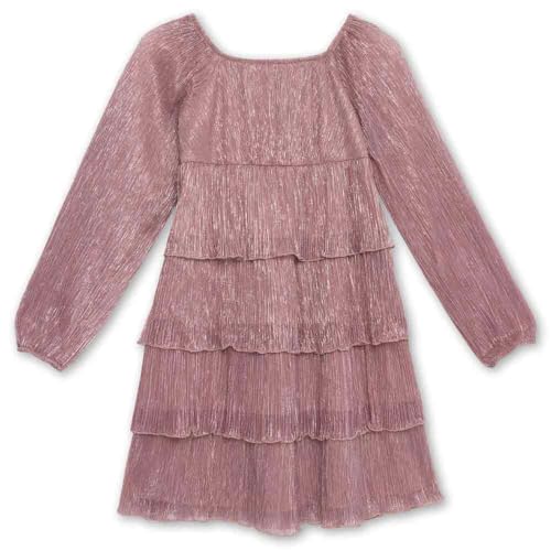 Speechless Girls' Long Sheer Sleeve Square Neck Tiered Pleated Midi Dress