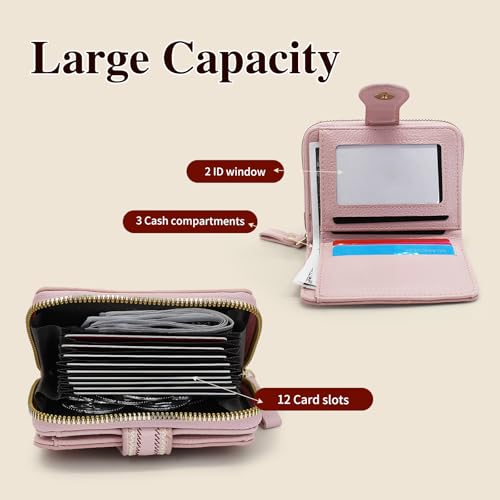Women Card Wallets, Leather Small Wallet for Women Vintage Fashion Credit Card Holder with Zipper Pocket (Pink)4